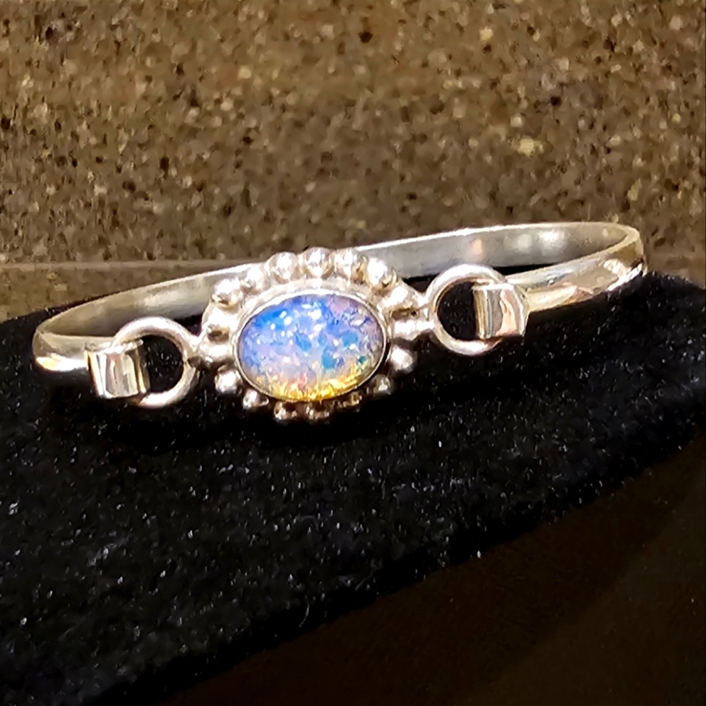 Vintage Sterling Taxco Foil Opal Bracelet - Picture 1 of 6